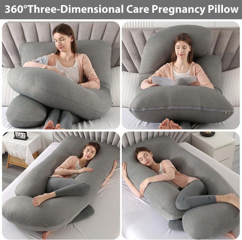 Elover Pregnancy Pillows U-Shape Full Body Pillow Cooling Cover for Sleeping Maternity Pillow (Cooling Material, Dark Gray) - Image 2